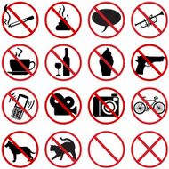 vector icons set - 16 flat prohibition signs