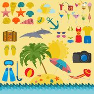 Travel Vacations Beach resort set icons N8