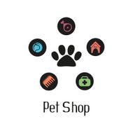 Pet shop logo with pet paw and what dog needs