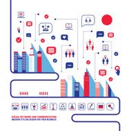 City social network Urban landscape filled with business icons N6