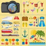 Travel Vacations Beach resort set icons N9