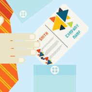 Hand Holding Business Card In Flat Design Style N3