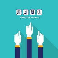 Businessman hands pointing on business web icons