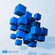 Composition of blue 3d cubes N2