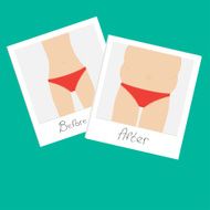 From skinny to fat woman Before after instant photo Flat