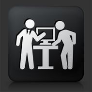 Black Square Button with Businessmen Talking Icon N2