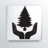 Square Icon With Two Hands Cupping a Christmas Tree Silhouette