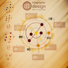 Set of Abstract network with circles infographic design wooden background