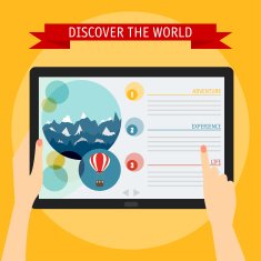 hands holding tablet Flat design style