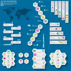 Colourful Geometric Hexagon Infographic On Blue Background N12