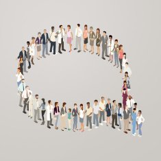 People forming speech bubble
