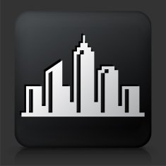 Black Square Button with Cityscape Icon N15