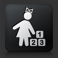Black Square Button with Girls & Toys N2