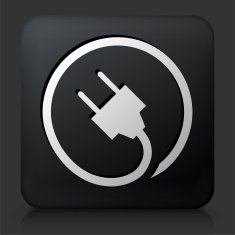 Black Square Button with Plug Icon