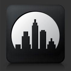 Black Square Button with Cityscape Icon N16