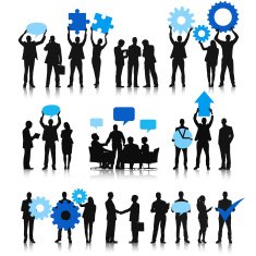 Business team social networking with blue bubble
