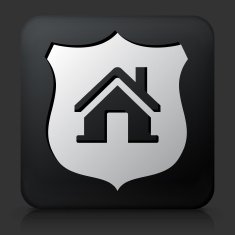 Black square button with House and Shield