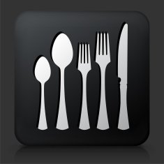 Black Square Button with Utensils N3