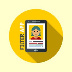 Black tablet with photo filter application Hipster icons series