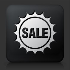 Black Square Button with Sale Tag Icon