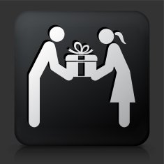 Black Square Button with Couple Holding a Gift