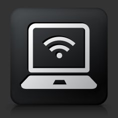 Black Square Button with Laptop Wi-Fi Icon