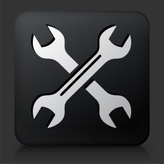 Black Square Button with Wrenches