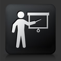 Black Square Button with Teaching Man