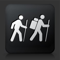 Black Square Button with Two People Hiking