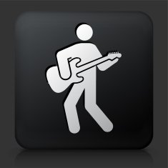 Black Square Button with Person Playing Guitar