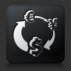 Black Square Button with Currency Exchange