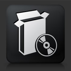 Black Square Button with Open Box and CD