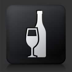 Black Square Button with Bottle & Glass