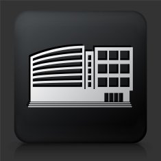 Black Square Button with Office Skyscrapers Icon N4