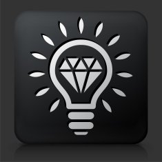 Black Square Button with Diamond Idea Icon