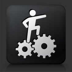 Black Square Button with Stick Figure Climbing Gear N3