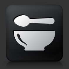 Black Square Button with Spoon & Bowl Icon