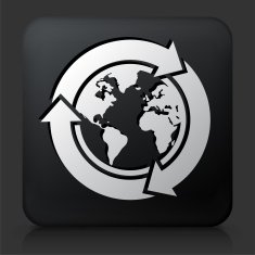 Black Square Button with Recycle Globe