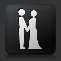Black Square Button with Bride & Groom N2