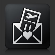 Black Square Button with Honeymoon Tickets