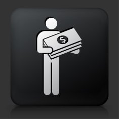 Black Square Button with Holding Big Bucks Icon