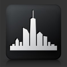 Black Square Button with City Skyline