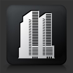Black Square Button with Skyscraper Icon N10