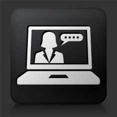 Black Square Button with Computer Communication N3