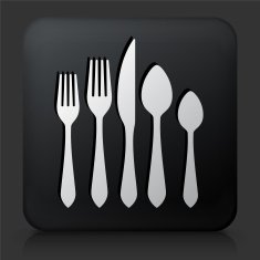 Black Square Button with Silverware Set