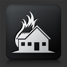 Black Square Button with House Fire Icon N2