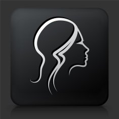 Black Square Button with Woman Face Icon