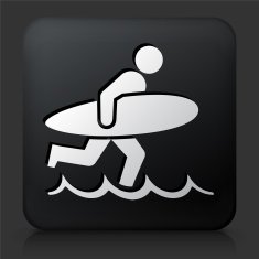 Black Square Button with Surfer Running