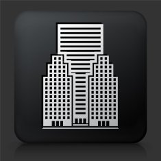 Black Square Button with Office Skyscrapers Icon N5