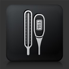 Black Square Button with Thermometer Icon N3